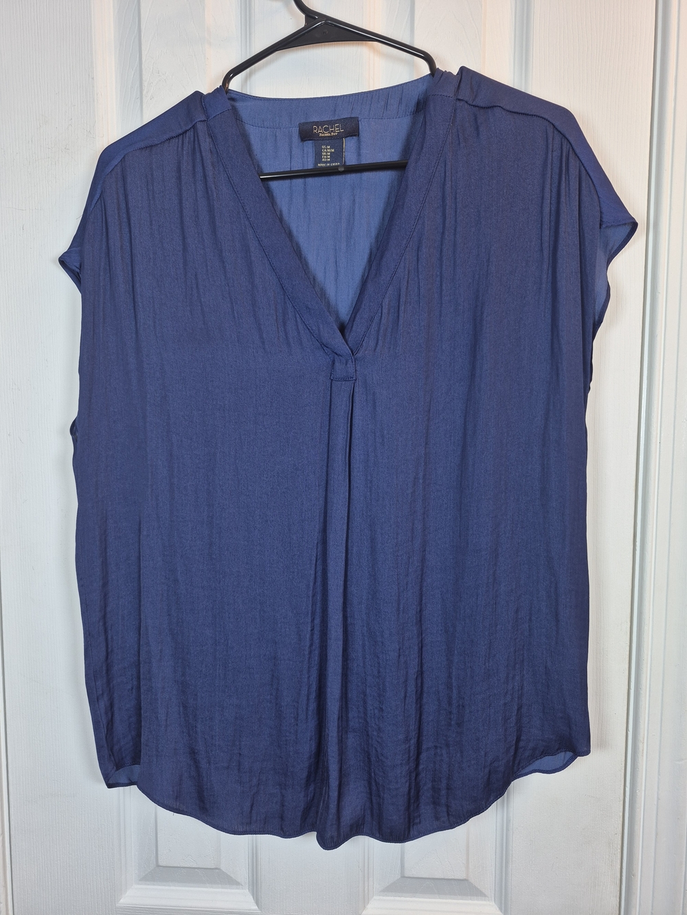 RACHEL Rachel Roy Navy Blue V-Neck Cap Sleeve Blouse Medium Office Workwear Top